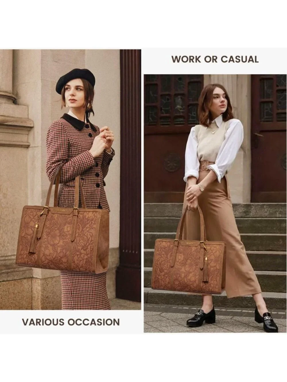 Stylish Vintage Leather Laptop Tote Bag for Women, 15.6